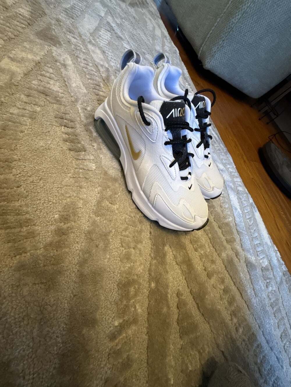 Nike Women's Air Max 200 White Metallic Gold Black Sneakers AT6175-102